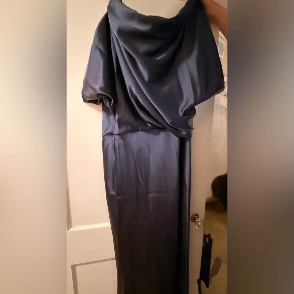 Elegant Amsale Navy Satin The Slouch Dress